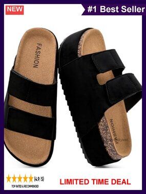 Women's Platform Slide Sandals Cork Footbed Suede Double Strap